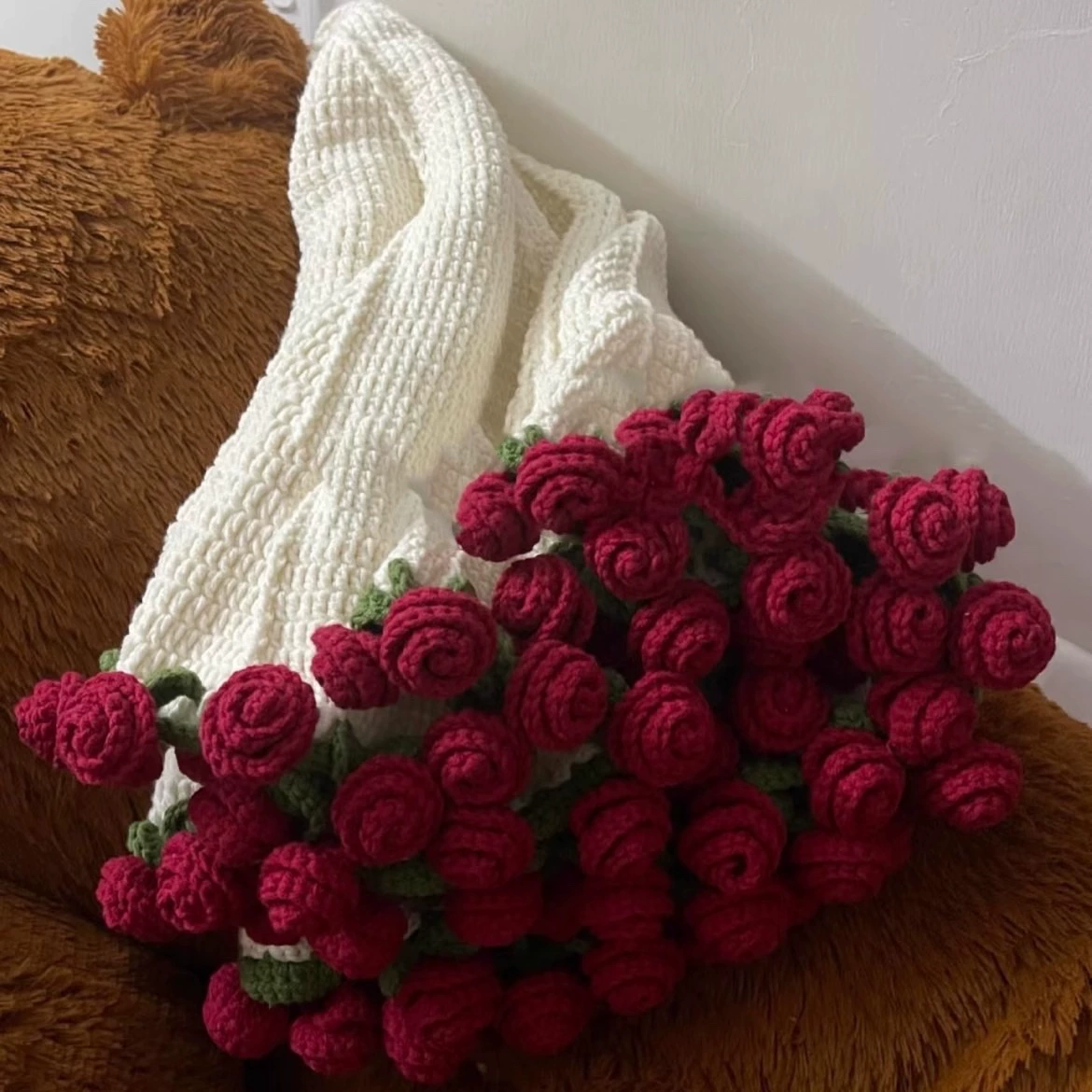 Одеяло с букетом роз своими руками, ручная вязка, подарочный материал, шерстяной шар, цветочное одеяло, включая шерстяные инструменты