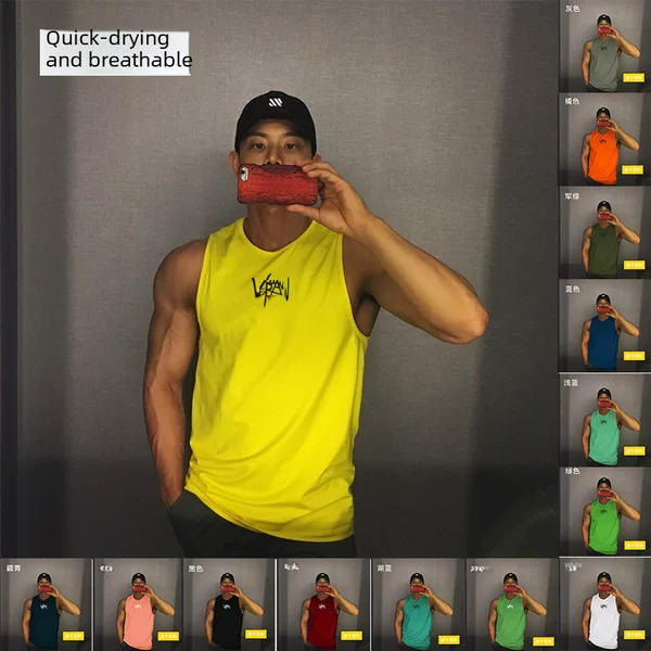 Cross-Border Amazon Summer Men's Sports Fitness Vest Trendy Loose-Fitting Running Quick-Drying Breathable Vest