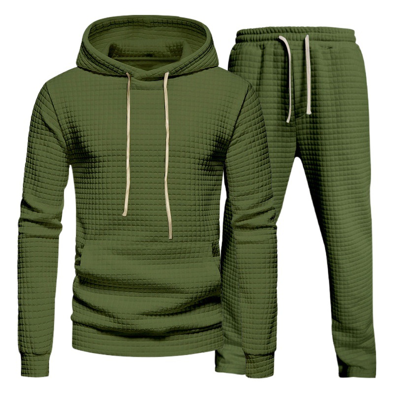 2023 transfronteriza Amazon otoño hombres Jacquard pequeño suéter con capucha a cuadros Pantalones casual deportes traje de hombre