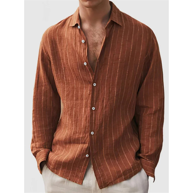 Long Sleeve Men's Shirt Striped Print
