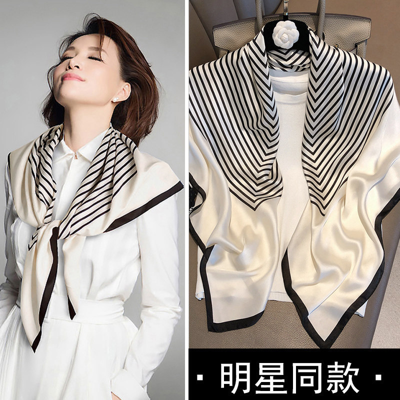Hangzhou Silk 100% Real Silk Satin 90cm Large Square Scarf Silk Scarf Shawl Headscarf Professional Printed Decoration