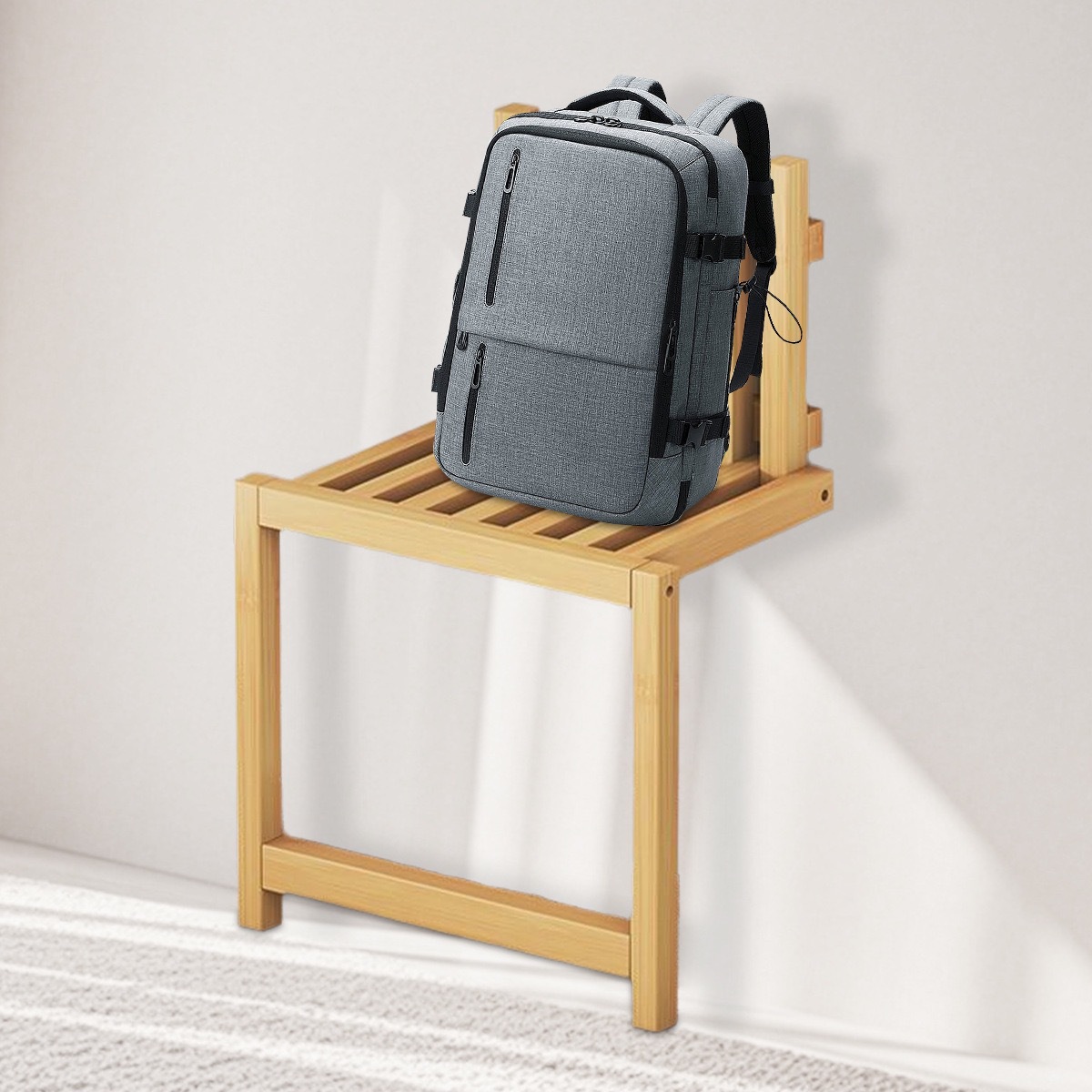 Foreign trade style solid wood foldable entryway shoe changing bench with wall-mounted storage shelf for home use, invisible shoe changing bench for the foyer