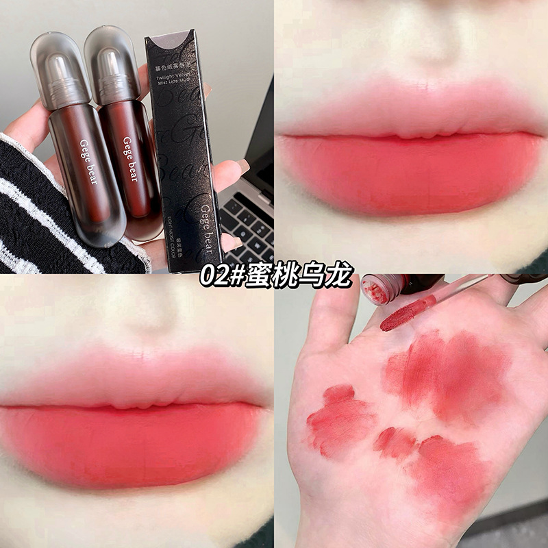 Gege bear crepúsculo veludo niebla lipstick mate niebla densa no es fácil de descolorar blanco otoño invierno esmalte labial transfronterizo