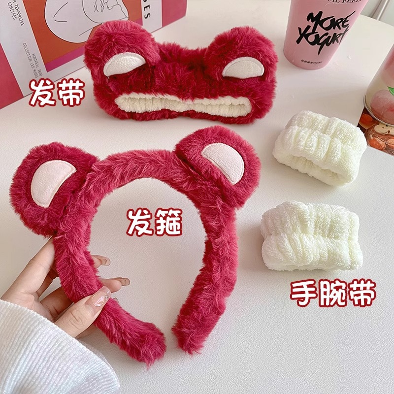 Banda de pelo de tres piezas para el lavado de cara de cangrejo diadema femenina banda de pelo de felpa Correa de muñeca de agua a prueba de humedad grutas de tocado de horquilla