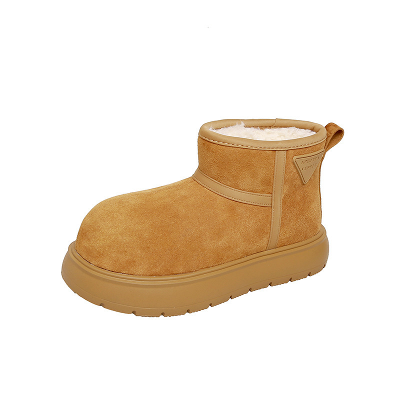 따뜻한 면화 기모 귀여운 큰 둥근 머리를 가진 포도 엄마 마오 마오 스노우 부츠 여성 가죽 2024 가을과 겨울