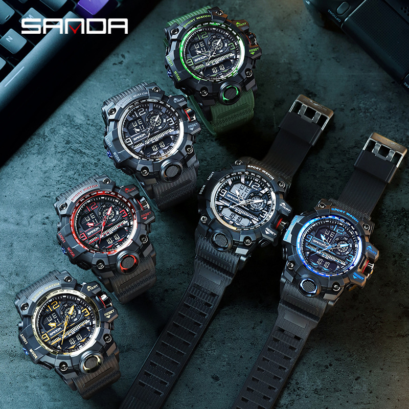 Sanda nuevo reloj moda hombres estudiante juventud reloj electrónico impermeable multifuncional reloj al por mayor