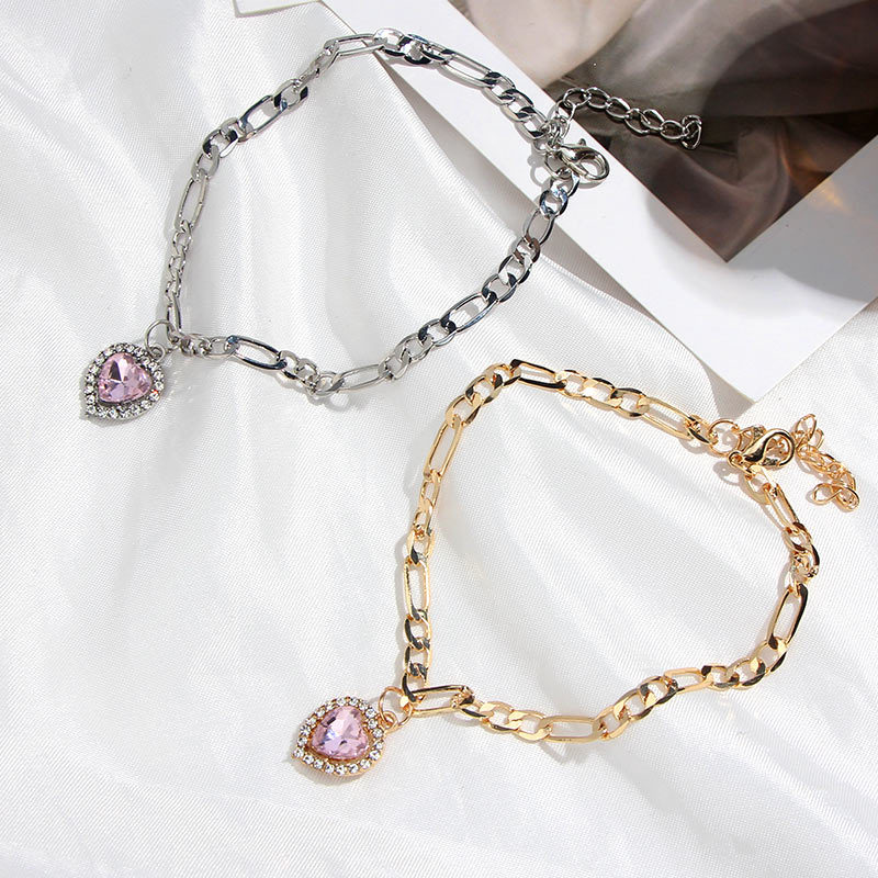 Simple Style Heart Shape Alloy Plating Inlay Rhinestones Womenu0027S Anklet 1 Piece