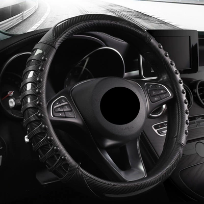 Size truck car special steering wheel cover leather nails non-slip wear-resistant massage power dynamic handle set wholesale generation (Steering wheel cover) - black-38cm