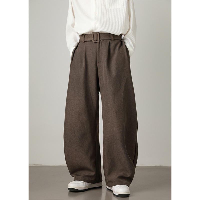 Light Luxury Old Money Style Blended Casual Trousers for Men, Autumn and Winter Style, Three-Dimensional Pleated Scimitar Pants, Loose Fit Long Trousers