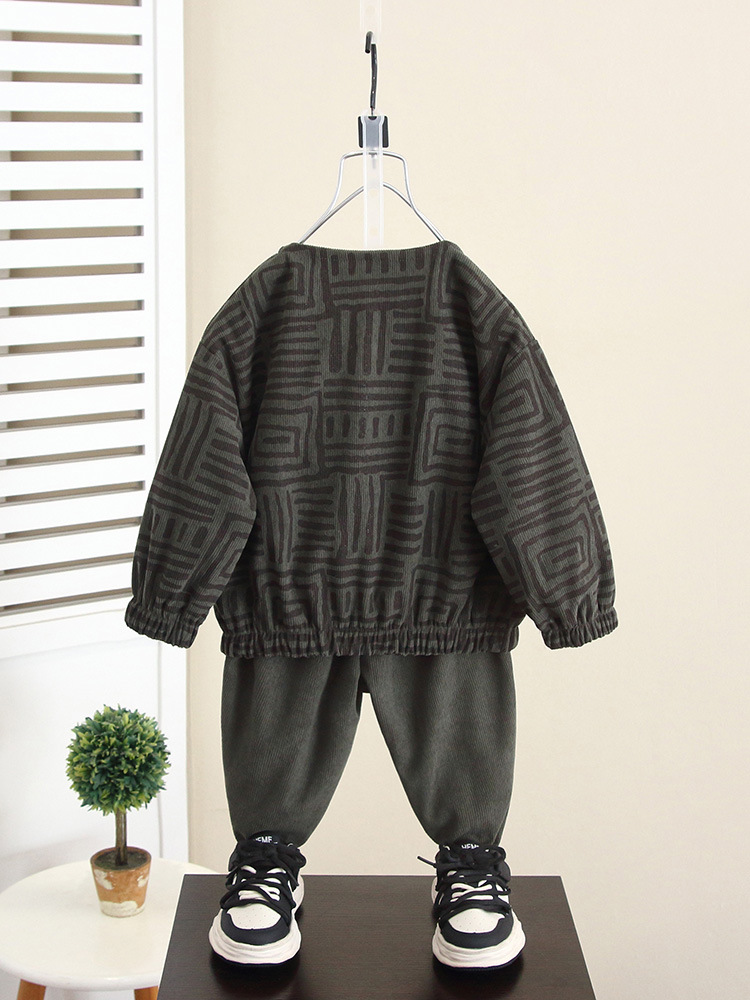 5936 traje de niño chaqueta de otoño para niños 2024 nuevo estilo estilo occidental bebé primavera y otoño ropa de pana traje de tres piezas image 4