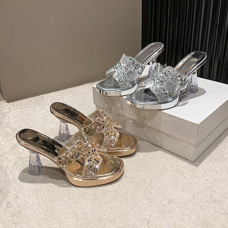 European and American style high heels not tired feet women's summer sandals 2024 new rhinestone thick heel waterproof platform platform platform shoes sandals