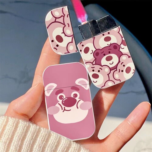 Strawberry Bear Cute Pink Flame Inflatable Lighter SpongeBob High-Quality Ins Creative Windproof Gift for Boyfriend