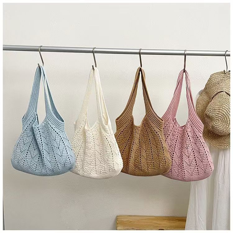 Woven capacious knitted summer one-shoulder bag