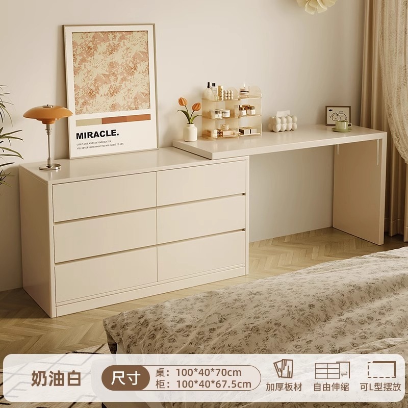 [원목 생태보드] 1m 테이블 + 1m 캐비닛 크림화이트