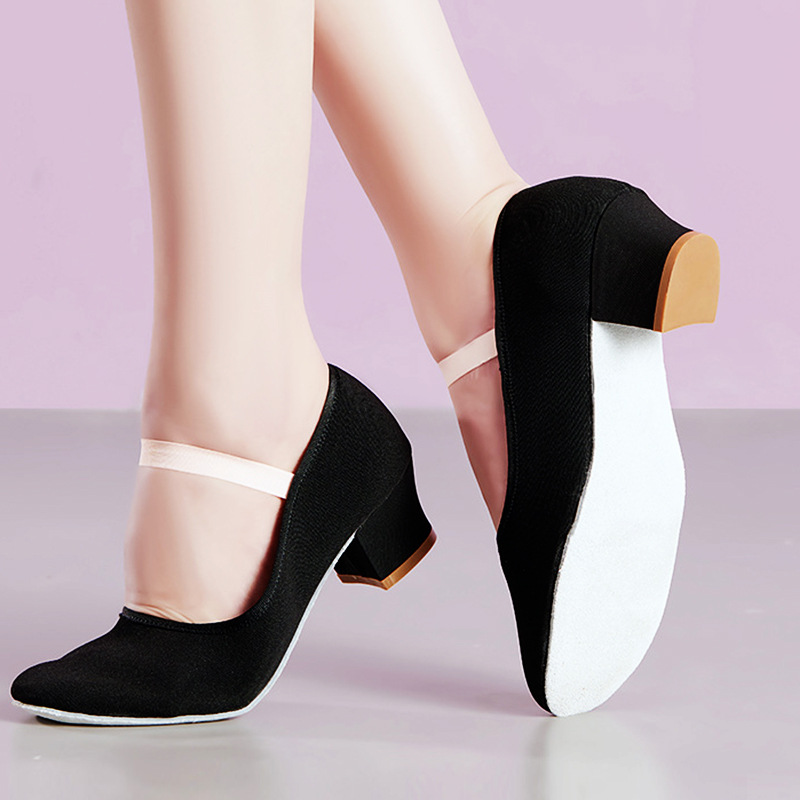 Ethnic Character Dance Shoes with Heels, Representative Dance Shoes for Grade Examination, Ballet Practice Shoes, Dance Shoes for Women, Soft Sole Black Teachers