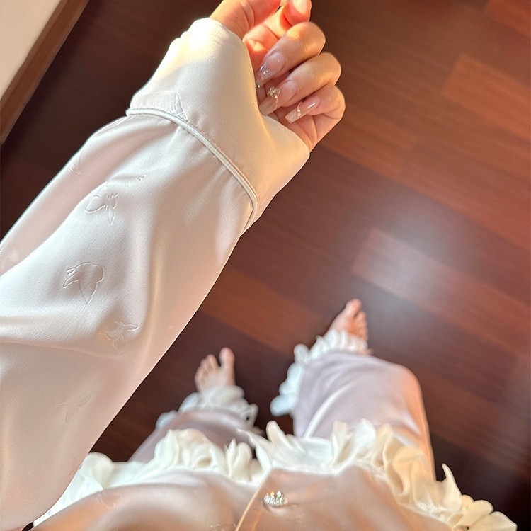 法式公主风粉色冰丝睡衣女秋季2025年新款长袖长裤家居服两件套潮|undefined