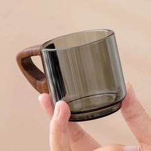 耐热玻璃合欢小茶杯主人品茗杯实木把手绿茶酒杯烟灰功夫茶水杯