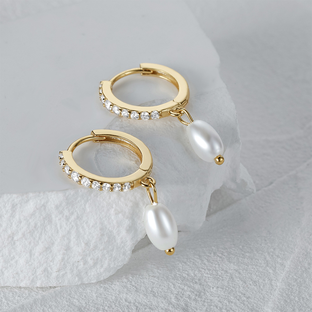 1 Pair Elegant Simple Style Geometric Plating Inlay Sterling Silver Pearl Zircon Drop Earrings display picture 14