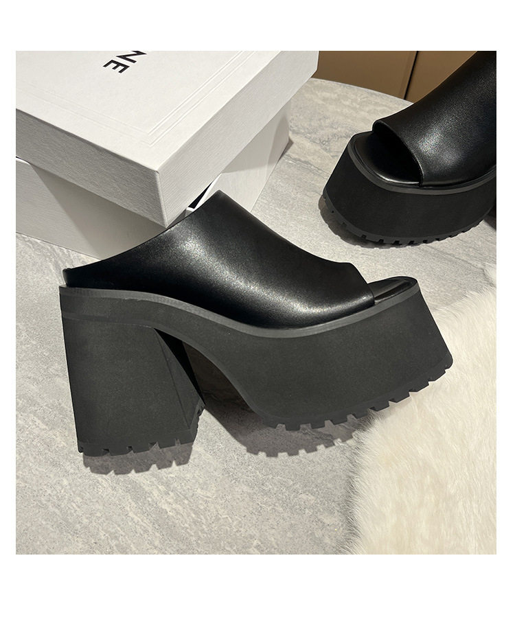 Dép sandal cao gót nữ hở mũi đế dày quai ngang gót vuông 9 cm — Màu đen, Màu trắng chi tiết 15