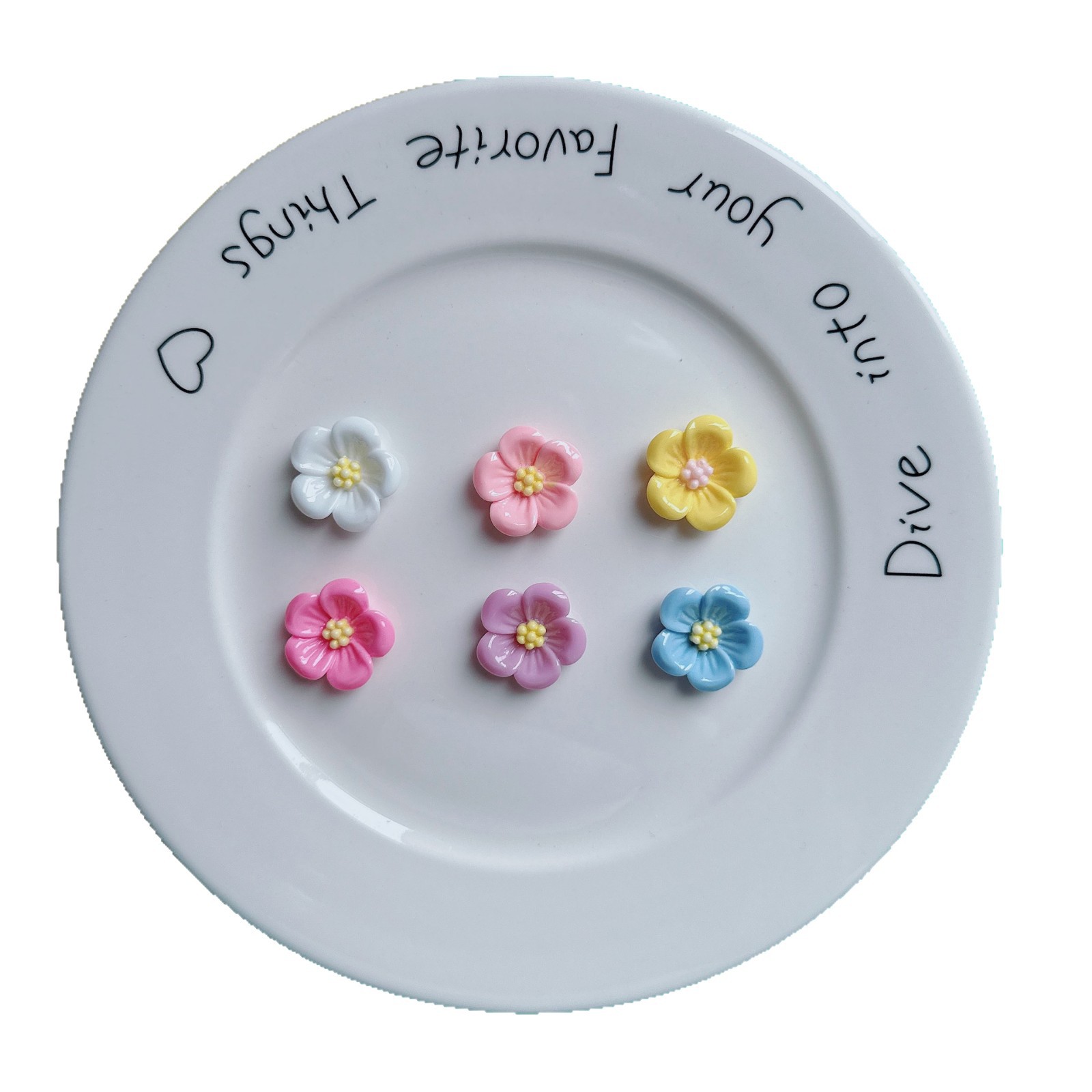 ホット販売カラフルな 5 花びらフラワーシリーズ樹脂アクセサリー diy クリーム接着剤携帯電話ケースヘアピン冷蔵庫マグネット材料パッケージ
