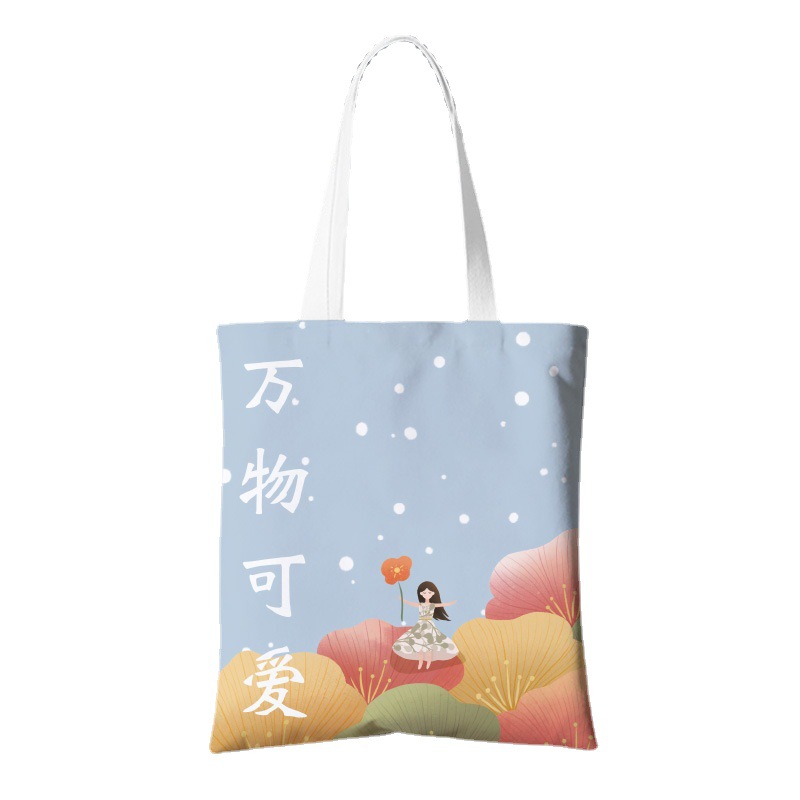 供应时尚大容量帆布包手提单肩布袋印花购物袋小清新拉链背包