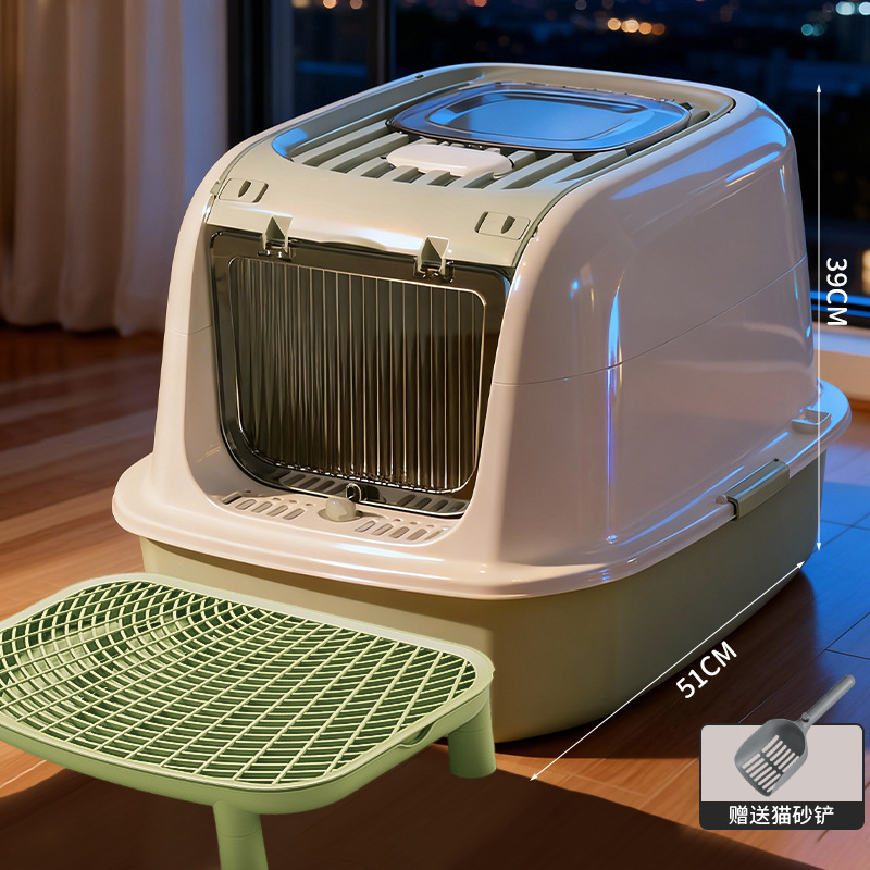Grandes entradas y salidas totalmente cerradas 51cm - verde menta (enviar pala de arena para gatos) + tabla de arena