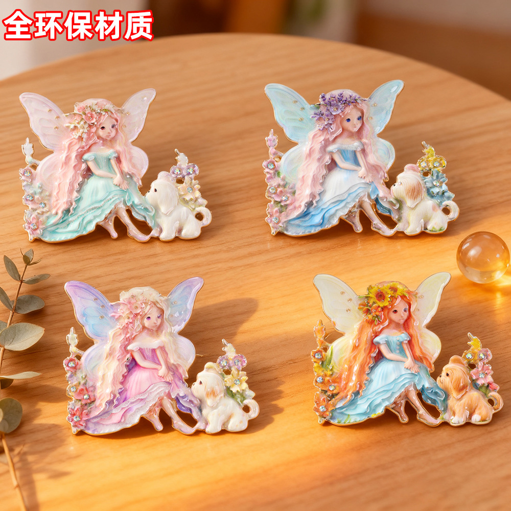 European and American Cross-Border New Style Beautiful Elf Girl Cute Puppy Brooch Corsage Jewelry Brooch High-End Light Luxury