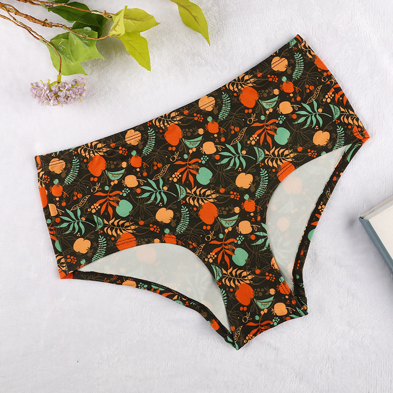 Women's underwear waist hip plus size ladies briefs plant flower print pants WU02