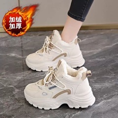 高帮厚底老爹鞋女2025冬季加绒加厚皮面轻便软底休闲运动棉鞋