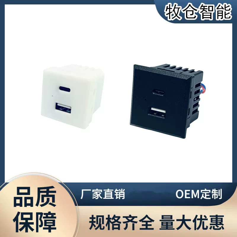 Embedded USB+Type-C module plugs into fast charging 20W desktop PDU socket power supply