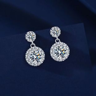 S925 Sterling Silver 1 karat Moussaint Diamond Gymnoson Round Ear Stud Earrings Women's Korean Style Elegant High-end Ear Drop Women
