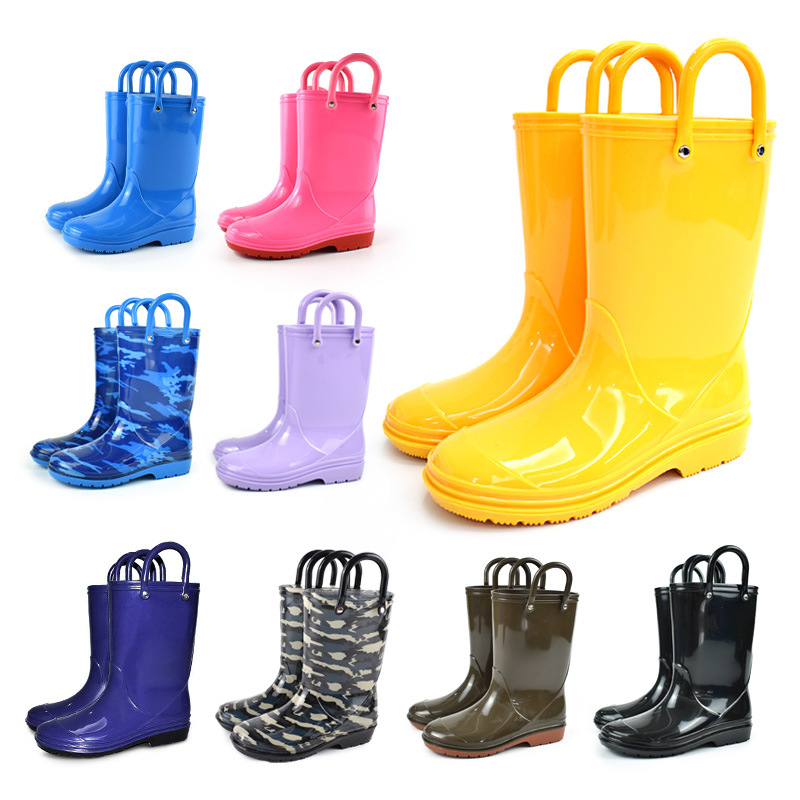 Children's Water Shoes for Boys and Girls, Kindergarten Rain Boots with Handles, Mid-Calf Baby Rain Shoes, Cartoon Waterproof Boots, Heavy Rain Protection