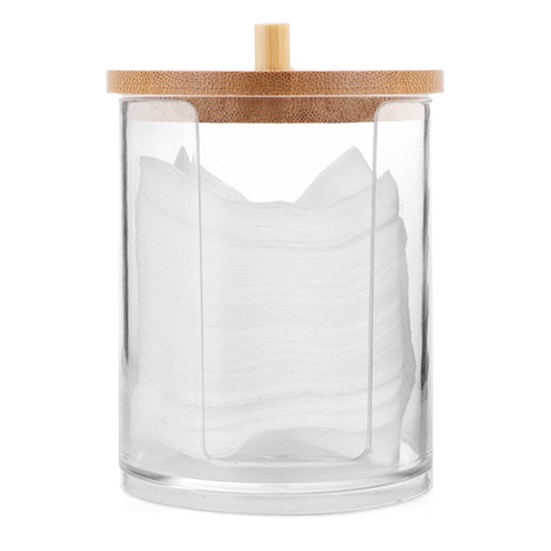 Nueva cubierta de bambú acrílico hisopo de algodón caja de almacenamiento portátil maquillaje algodón puff caja de almacenamiento hisopo de algodón redondo removedor de maquillaje algodón