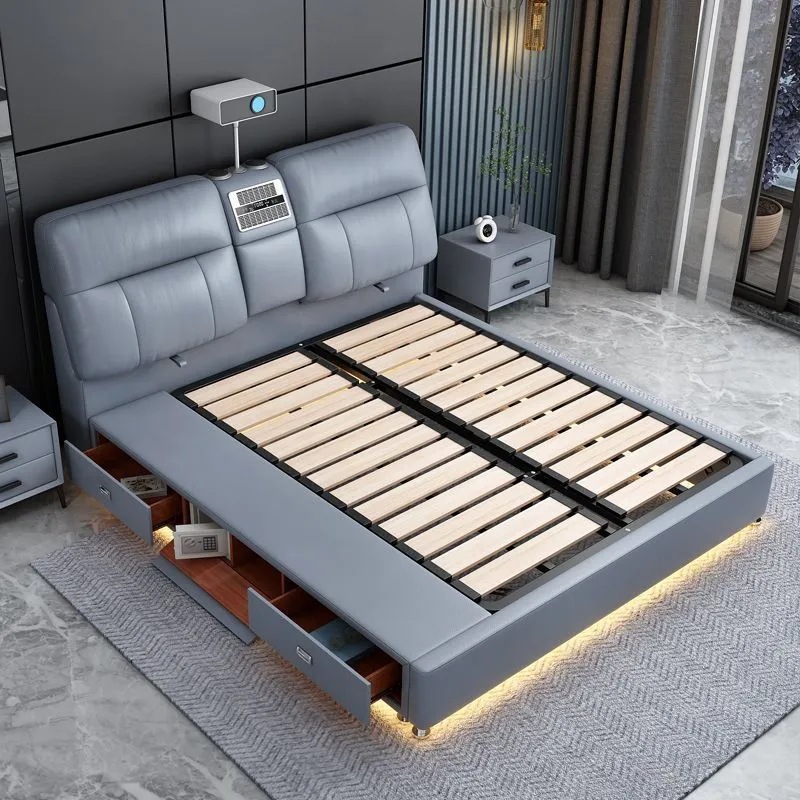 Cama de cuero multifuncional, cama doble del dormitorio principal, cama de boda de 1,8 m, cama de cuero suave y simple moderna, suministro directo de fábrica 1.5