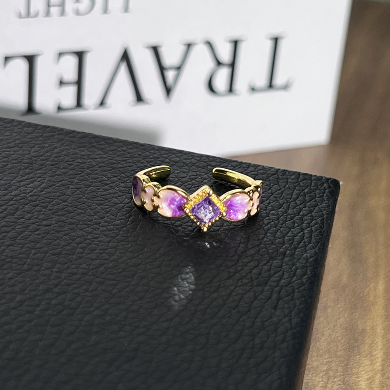 7g Weight Open Rings Classification Adjustable Ring Size 1 Piece Quantity Holiday, Tea Party Occasion Copper Material Flower, Butterfly Pattern All Seasons Season Women's Gender Enamel Design Classic Style, Shiny Style Wholesale Jewelry Classic Style Shiny Flower Butterfly Copper Enamel Open Rings 14