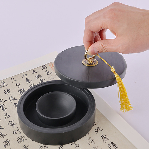 The same hot pot inkstone 4 inches 5 inches 6 inches Mochi Mohai original stone with cover moisturizing and preventing evaporation and not easy to dry the ink