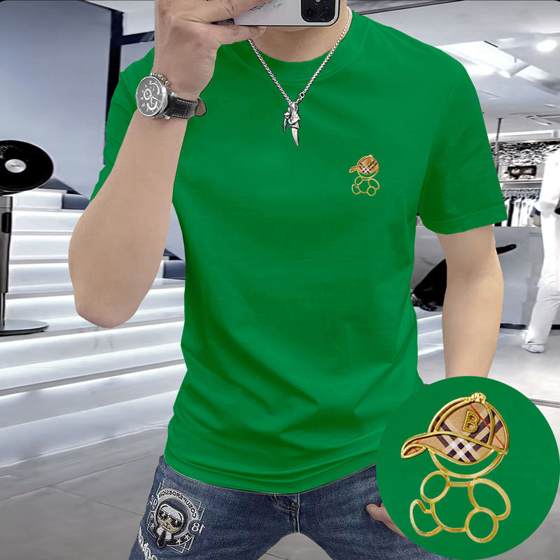 New Spring and Summer Men's Short-Sleeved Ice Silk Cotton T-Shirt Round Neck Trendyy High-End Multi-Tech Gold Embossed Fashion Top t New Spring and Summer Men's Short-Sleeved Ice Silk Cotton T-Shirt Round Neck Trendyy High-End Multi-Tech Gold Embossed Fashion Top t