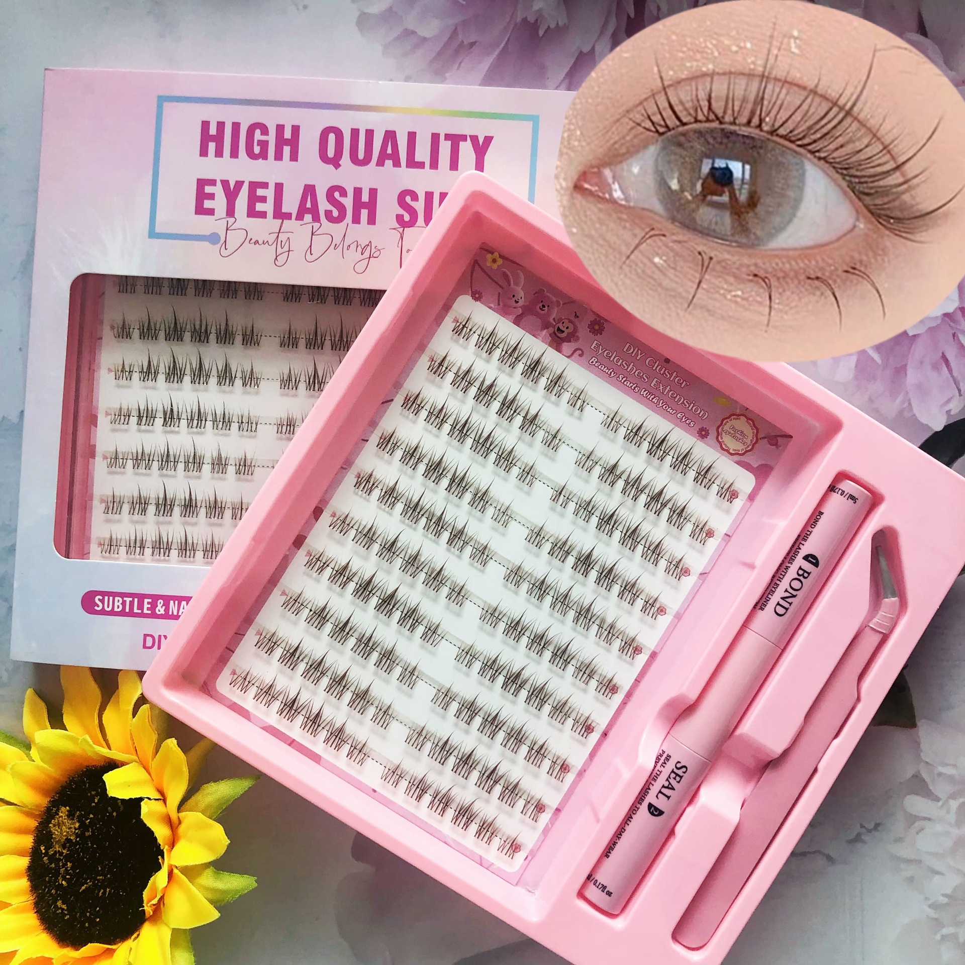 Conjunto de pestañas falsas transfronterizas de gran capacidad nuevos productos negros marrones pestañas de sol segmentación pestañas falsas perezosas