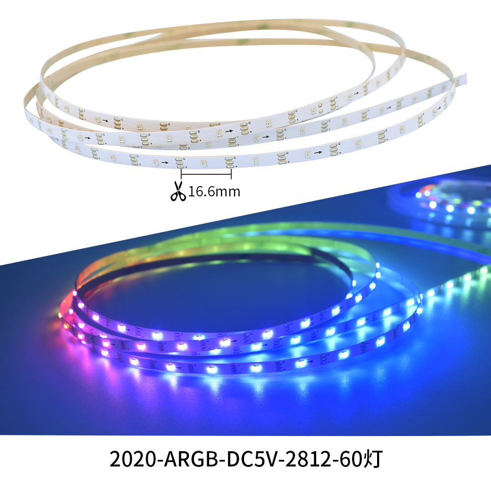 Tira de LED RGB de 5 mm con IC integrado de 5 V, control de un solo punto programable, luz ambiental fluida, tira de luz 2020/0807.