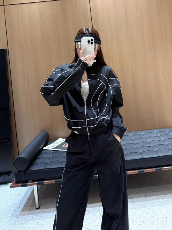 南油女装2025早秋新款撞色线立领外套女松紧腰阔腿裤休闲时尚套装|undefined
