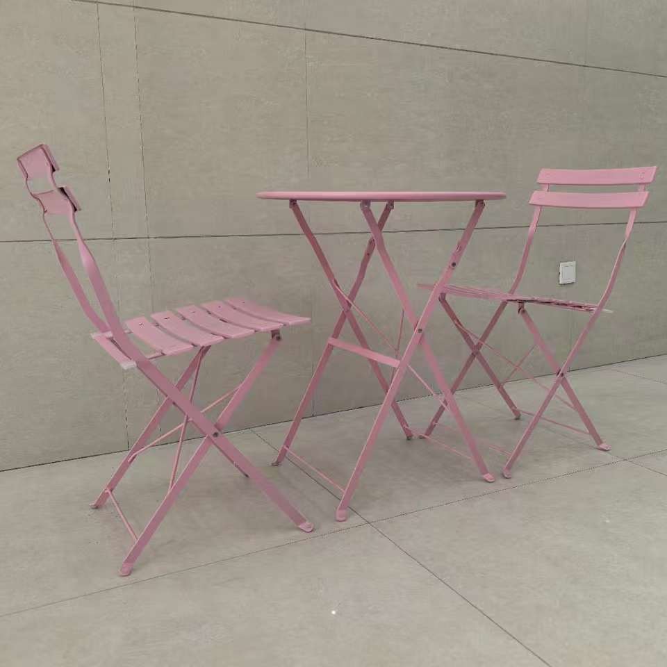 Mesa y silla plegables al aire libre balcón mesas de té ocio mesas y sillas de tres piezas patio exterior impermeable set de hierro forjado creativo