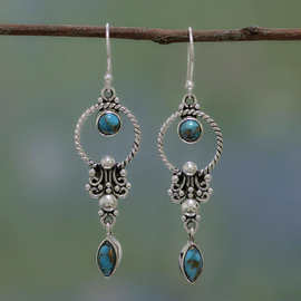 素馨ebay跨境饰品复古泰银耳环 wish欧美女镶嵌绿松石耳坠耳饰