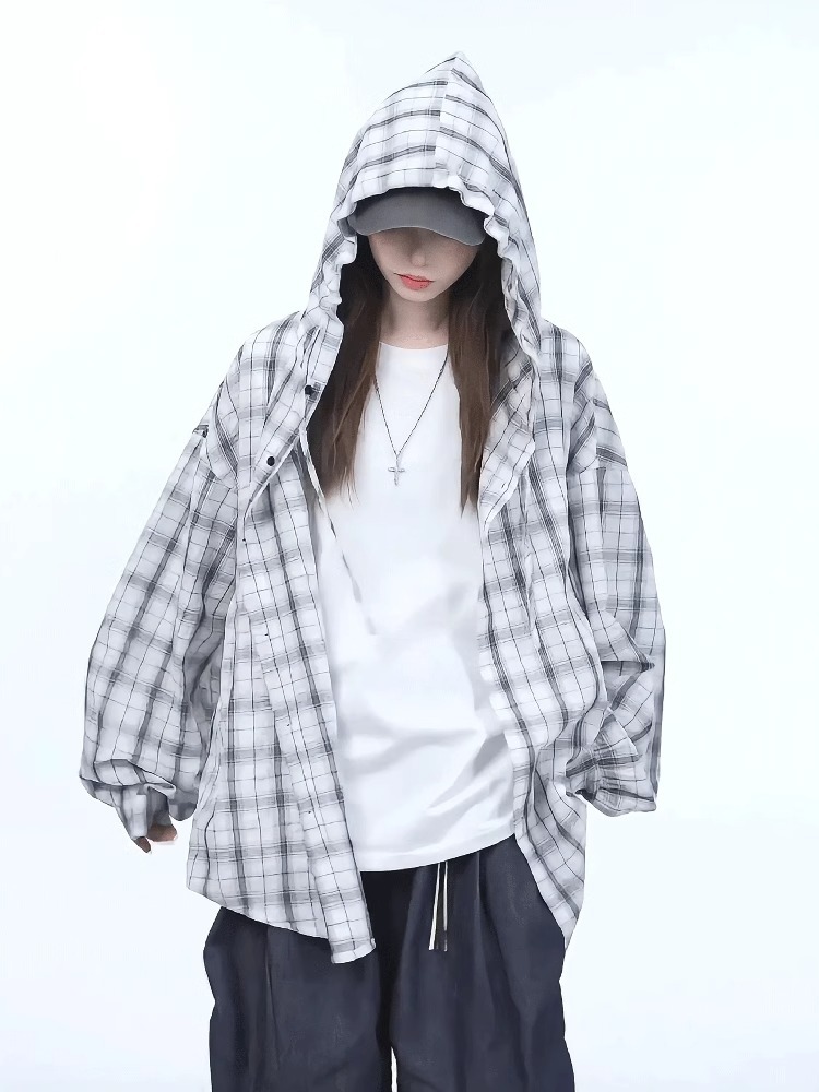 American Style Physical Sun Protection Textured Plaid For Men And Women, Summer Thin Couple's Versatile Shirt Jacket,_viptrois.com