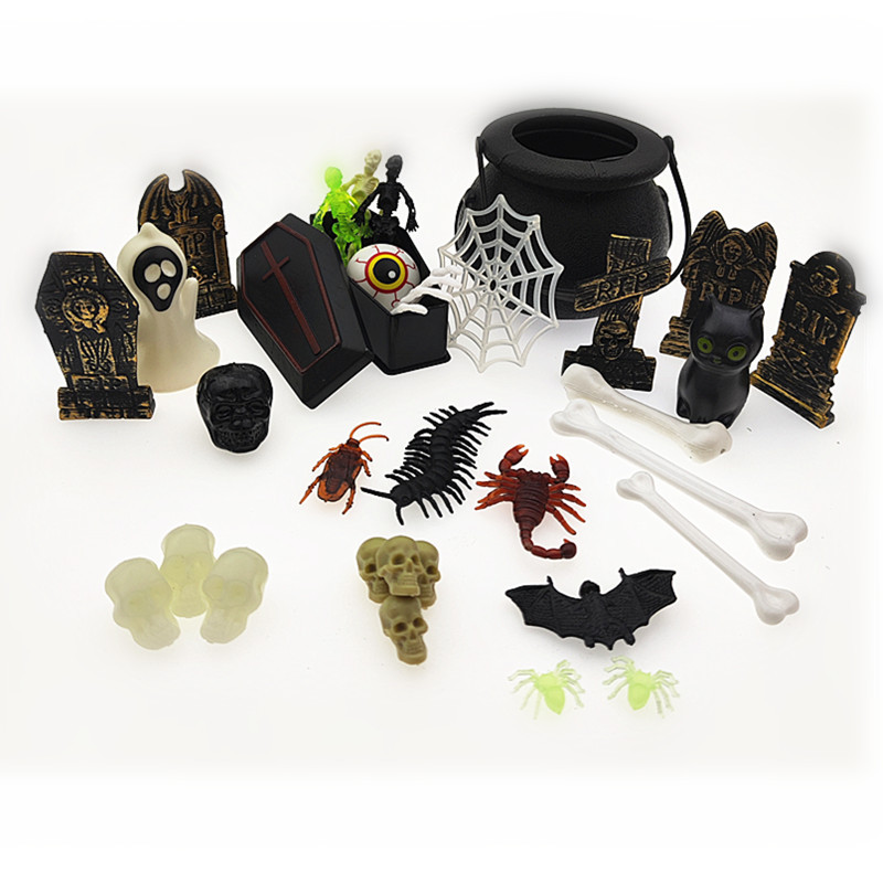Layout, materials set, plastic human head with accessories, halloween