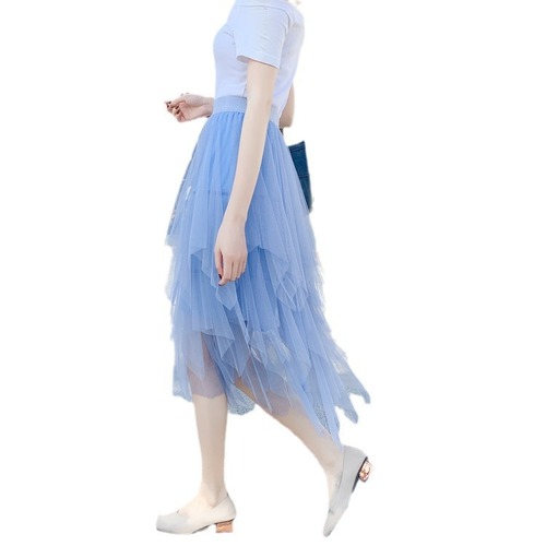 Unstructured mesh half skirt women's medium-long 2025 spring new chiffon dress high-waisted versatile slimming skirt
