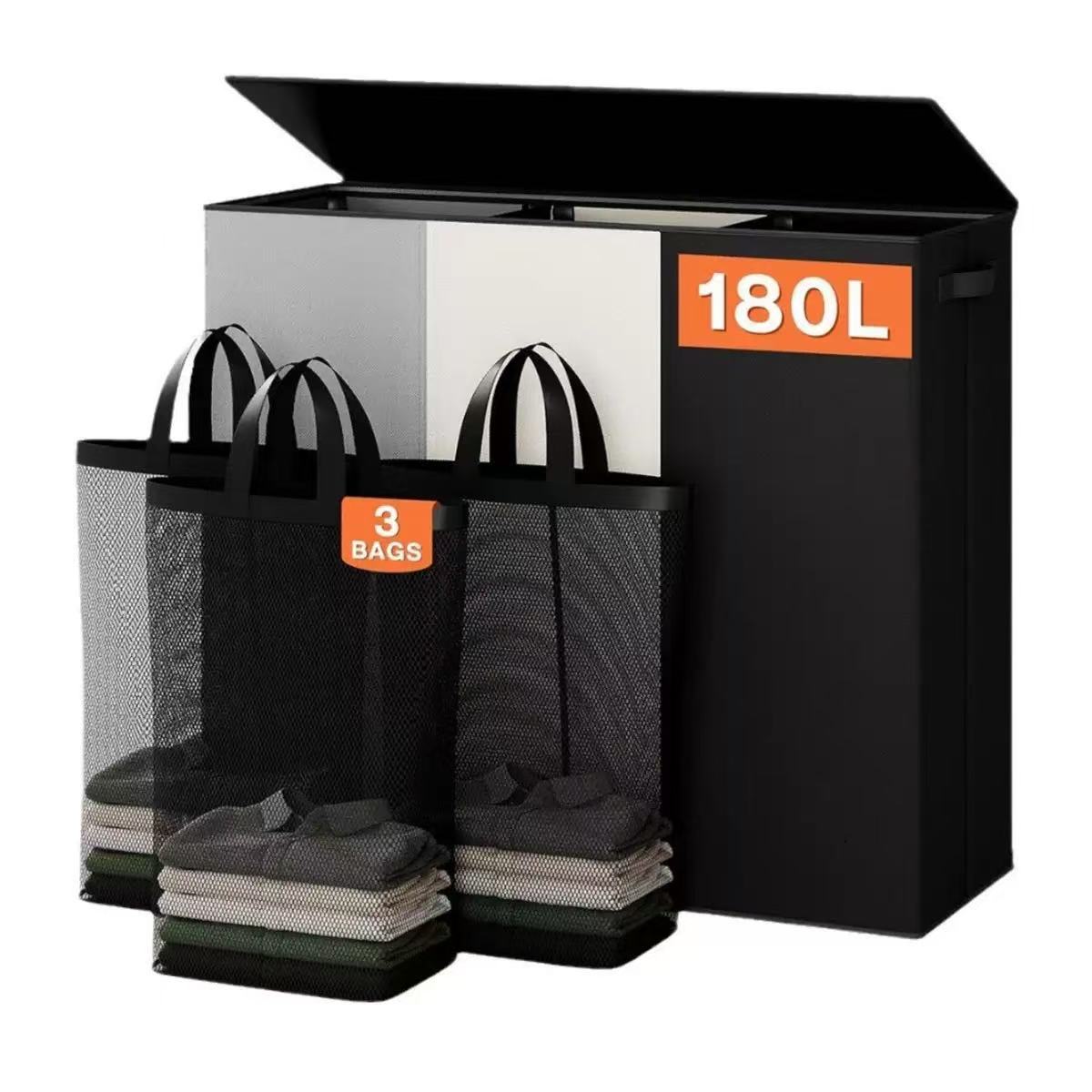 Cesta de ropa sucia transfronteriza con bolsillo interior con cubierta de bambú y madera plegable Cesta de almacenamiento de ropa sucia Cesta de ropa sucia