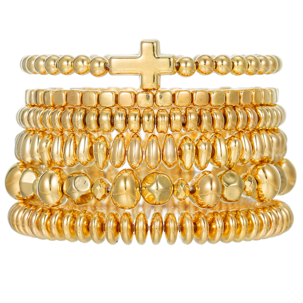 Women's Gender Vintage Style Classic Style Geometric Cross Solid Color CCB Ball Chain Beaded Bracelets Wholesale