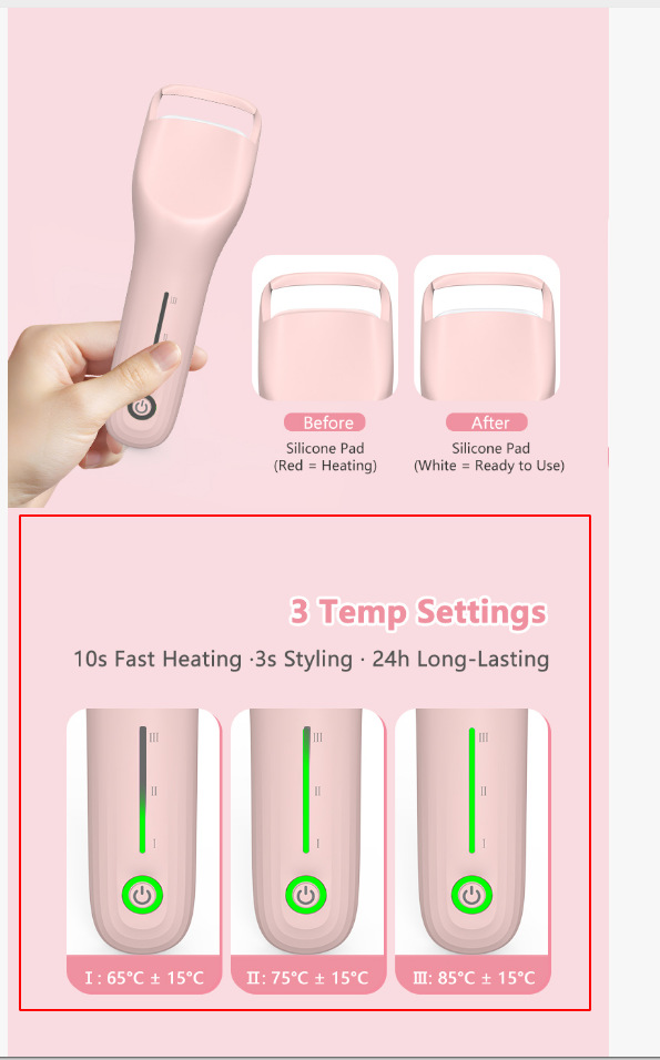 Factory Wholesale Electric Eyelash Curler 3-Level Temperature Control USB Rechargeable Fast Heating Electric Eyelash Curling Tool