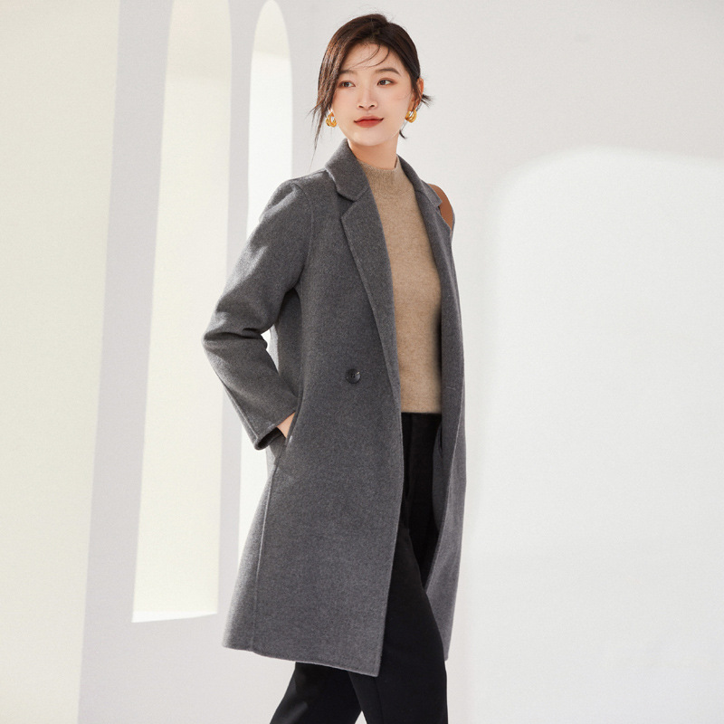 2024 New Double-Sided Zero Cashmere Outwear Winter Korean Style Women's Elegant Suit Collar Woolen Outwear Hepburn Style
