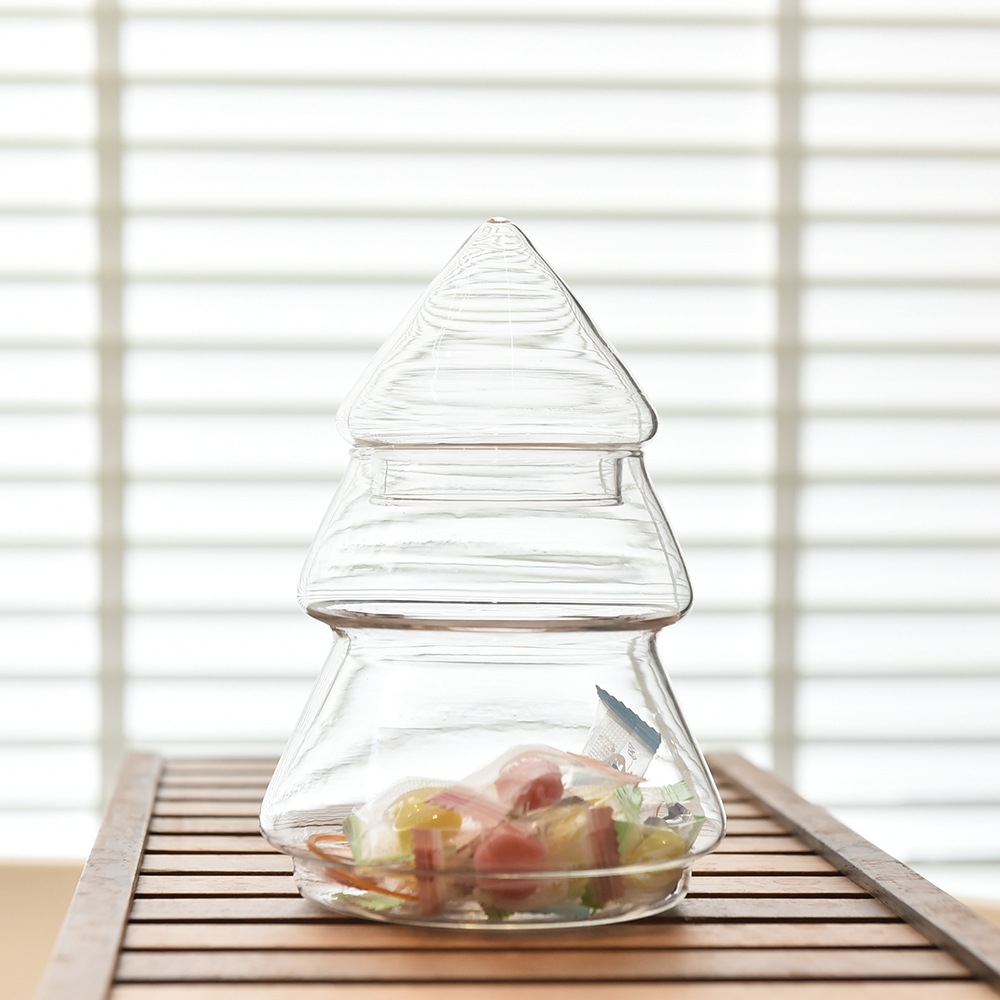 Tarro de almacenamiento de árbol de Navidad de vidrio creativo Tarro de dulces con tapa Decoración de almacenamiento de estilo europeo Decoración del hogar Decoración de mesa de postre suave